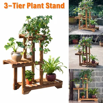 

3 Tiers Wooden Flower Stand Rack Plant Shelf Holder Garden Decoration Potted Stand Rack with Tools Outdoor Indoor Plant Shelves