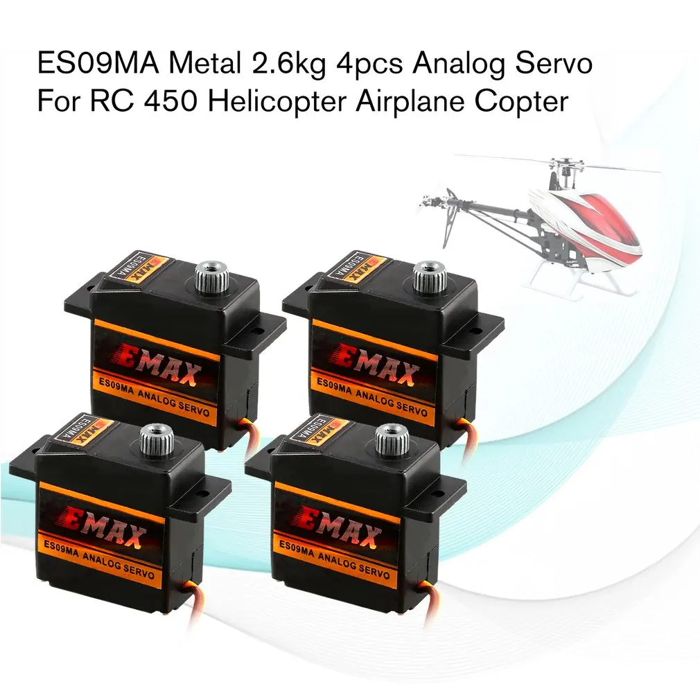 

EMAX Analog Metal Gear Servo ES09MA 4.8-6V 2.6kg 0.10/0.08 Sec/60 Degree for RC 450 Helicopter Airplane Copter Accessories