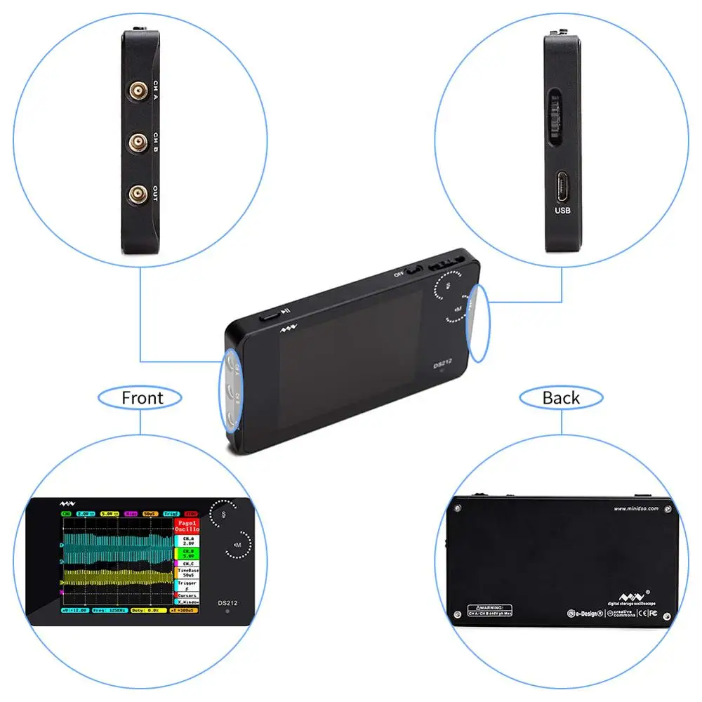 Профессиональный карманный цифровой осциллограф ARM mini DS211 DS212 USB DSO211 DSO212 с ЖК