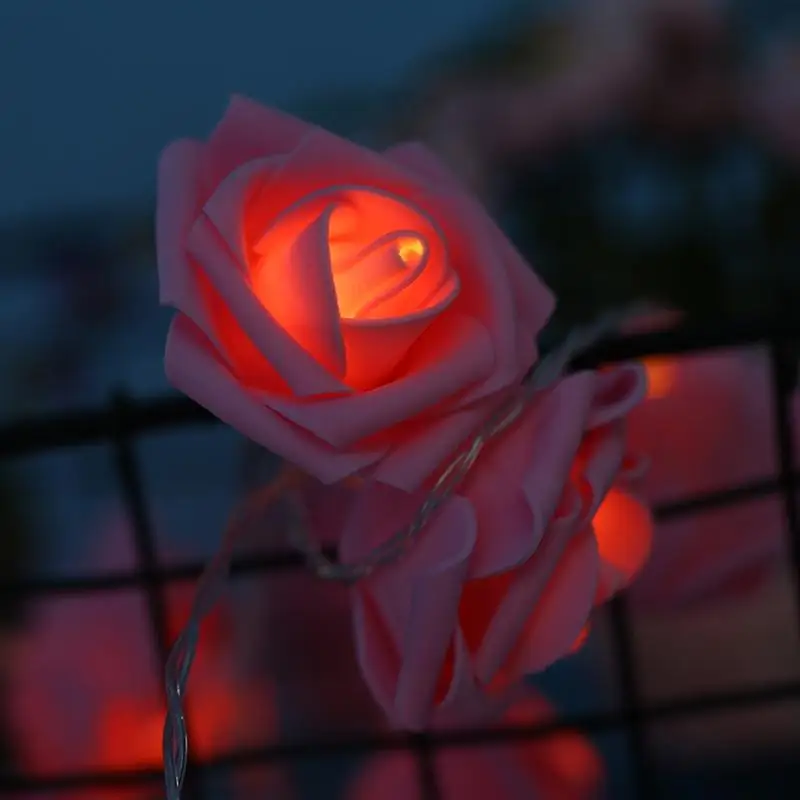 20 LED USB Operated Pink Rose Flower String Lights Starry Light Decorative For Home Wedding Christmas Party(Warm White