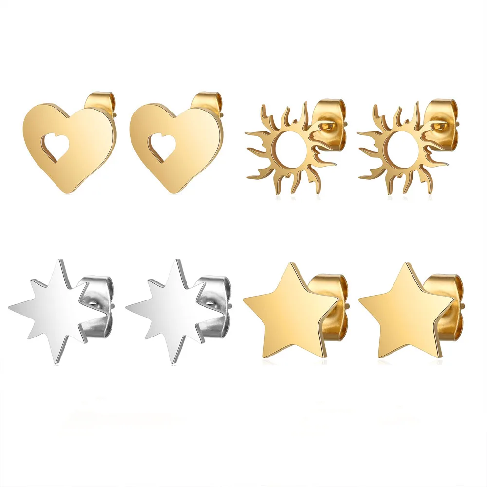 316L нержавеющая сталь солнце звезда сердце серьги гвоздики для женщин высокое качество серьги гвоздики вечерние ювелирные изделия аксессуары
