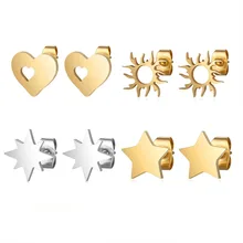 316L нержавеющая сталь солнце звезда сердце серьги гвоздики для женщин высокое качество серьги гвоздики вечерние ювелирные изделия аксессуары