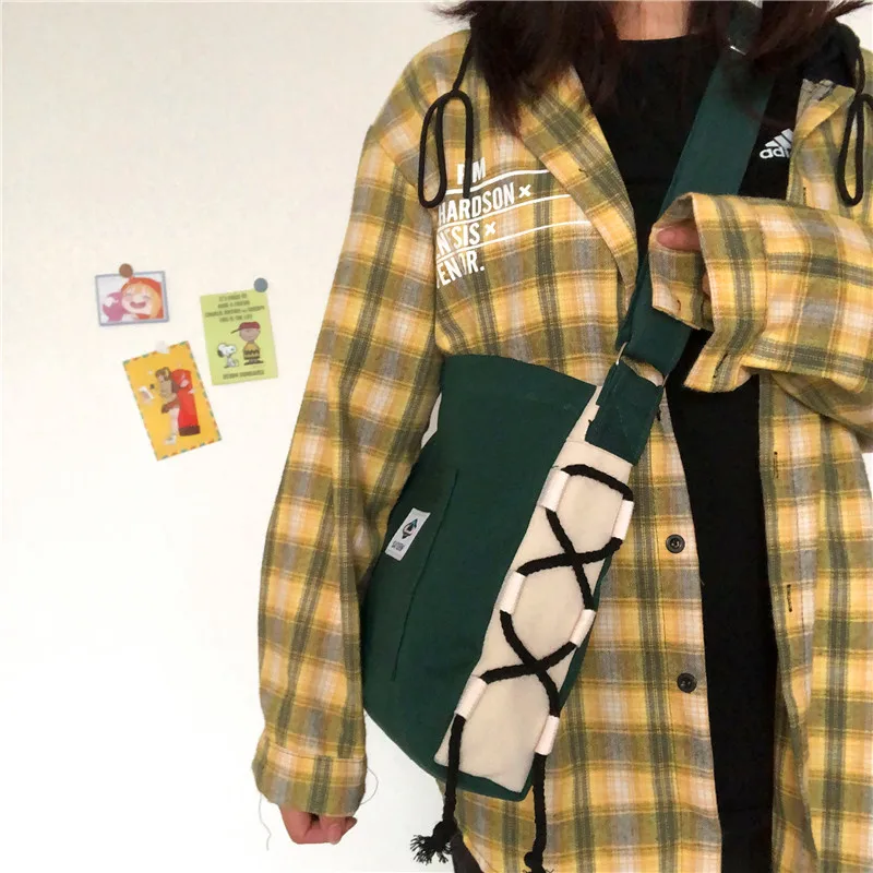 

2019 Winter New Style Canvas Bag Women's Shoulder Sweet Ladies' Shoulder Bag Joint Drawstring Canvas Bag Processing