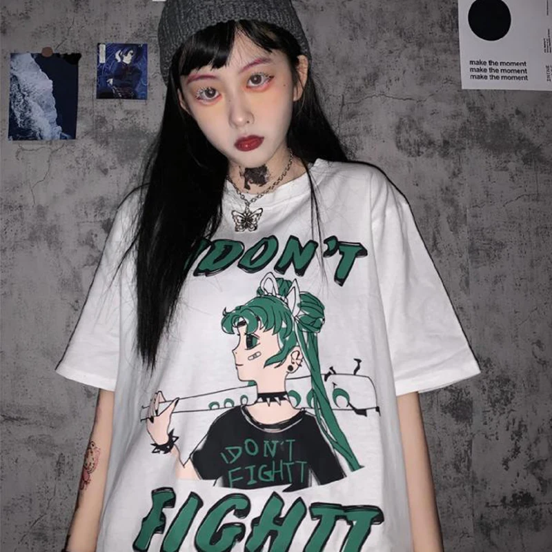 Summer Cool Short Punk Gothic HipHop Tshirt Harajuku Sleeve T Shirt Sailor Moon Print Vintage T-shirt Streetwear Oversize tops