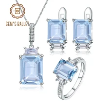 GEM'S балет натуральный Небесно Голубой топаз кольцо серьги кулон наборы 925 пробы драгоценности из серебра и камней набор для женщин свадеб