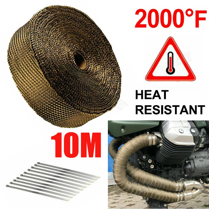 1pc 10m X 5cm Roll Fiberglass Heat Shield Motorcycle Exhaust Header Pipe Heat Wrap Tape Thermal