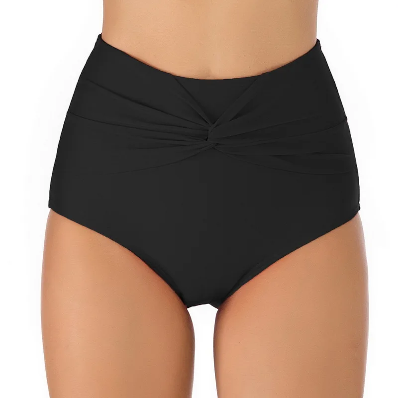 Женские винтажные растягивающиеся плиссированные танкини со средней/высокой талией/бикини, стильные раздельные купальные шорты из двух частей, сексуальные треугольные шорты - Цвет: C-DS136-Black