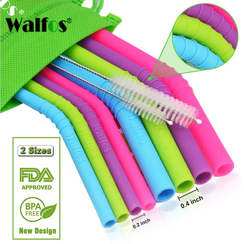 Drinking Straws WALFOS 5 Pieces/Set Reusable Silicone Straws Set Extra Long Flexible Straws Bar Accessories