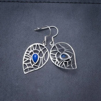 

Natural Lapis Lazuli Handmade Unique 925 Sterling Silver Earrings 1.75" Y3573