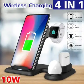

4 in 1 Detactable Qi Wireless Charger Stand 5W/7.5W/10W USB Fast Charging Dock Station for Airpods AppleWatch Iphone11/11 Pro