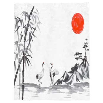 

Mount Fuji Bamboo Sun Crane Throw Blanket Portable Flannel Blanket Hotel/Sofa/Office/Plane Travel Blankets for Beds