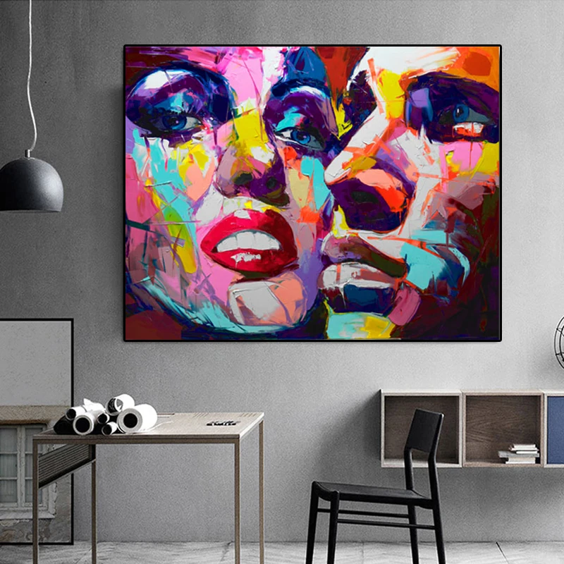 

Portrait Prints Graffiti Street Art Canvas Painting Couple's Face Oil Painting Modern Wall Pictures for Living Bed Room Cuadros