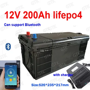 

GTK Lifepo4 12V 200AH lithium battery bluetooth BMS APP 12.8V 200Ah for caravan inverter boat Solar energy storage + 20A Charger