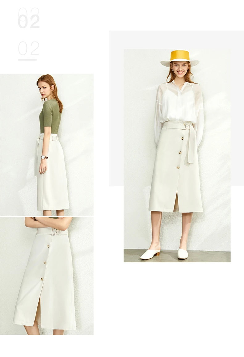 AMII Minimalism Summer Autumn Fashion Solid Aline Single-breasted Women Skirt Causal Belt Calf-length Female Skirt 12030047