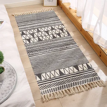 

Retro Cotton Linen Rug Bedside Rug Geometric Floor Mat Long Rug Tapestry Home Decor Bohemian