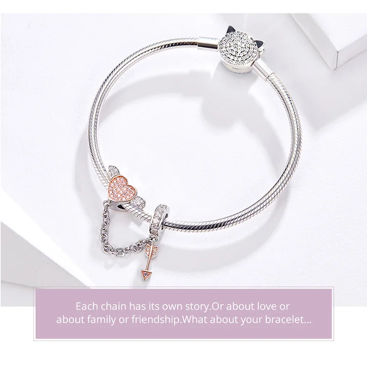 Подлинная стерлингового серебра 925 стрела купидона безопасная цепь подходит браслет Pandora шарм для женщин модные ювелирные бусины