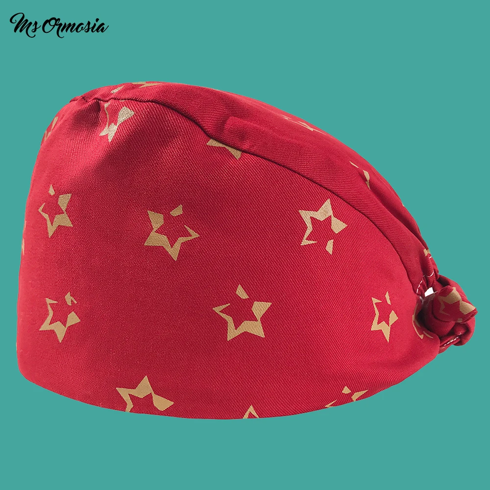 

MSORMOSIA new Cotton Scrub Caps for Women and men Hospital Medical Hats Printing Tieback Elastic Section Medical Surgical Caps