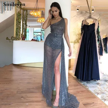 

Smileven Mermaid Evening Dress One Shoulder Sequin Formal Dress Party Gown robe de soiree Side Split Mermaid Prom Gowns