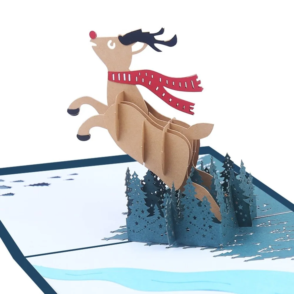  3D Laser Cut Handmade Flying Deer Sleigh Paper Invitation Greeting Card Post Card Family Party Crea - 4.00026E+12