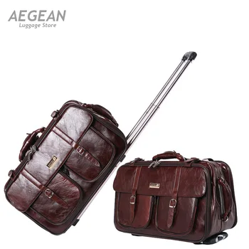 

Business Men High-grade Rolling Luggage Retro PU Leather Wheel Suitcases 20 inch Cabin laptop Bags Trolley
