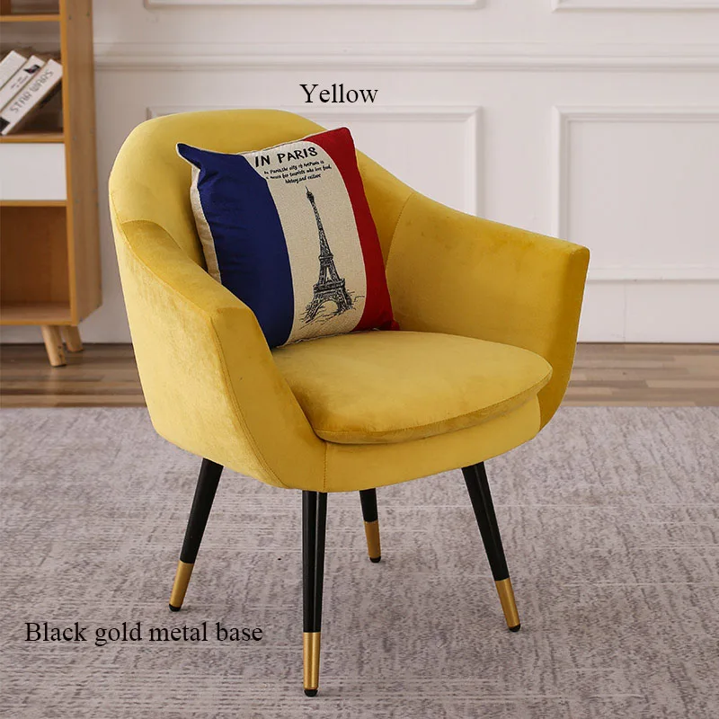 Современный Одноместный стул для отдыха, кафе, офиса, ресторана, мебель для спальни, для учебы, скандинавский стул в стиле минимализм, диван - Цвет: Metal base Yellow