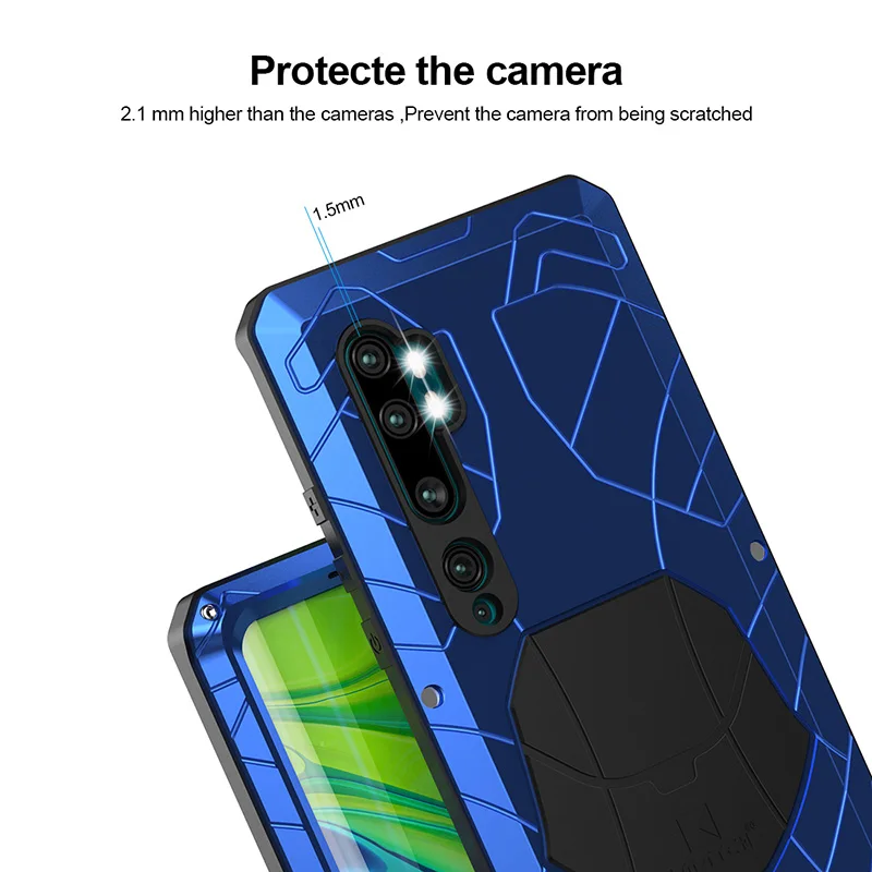Для Xiaomi mi Note 10 чехол для телефона жесткий алюминиевый металлический закаленное стекло Защита экрана сверхпрочный чехол для Xiao mi Note 10