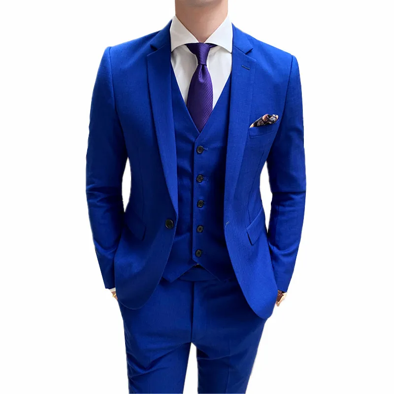 Сезон весна осень Новый синий мужской костюм куртка + жилет штаны S M L XL XXL XXXL