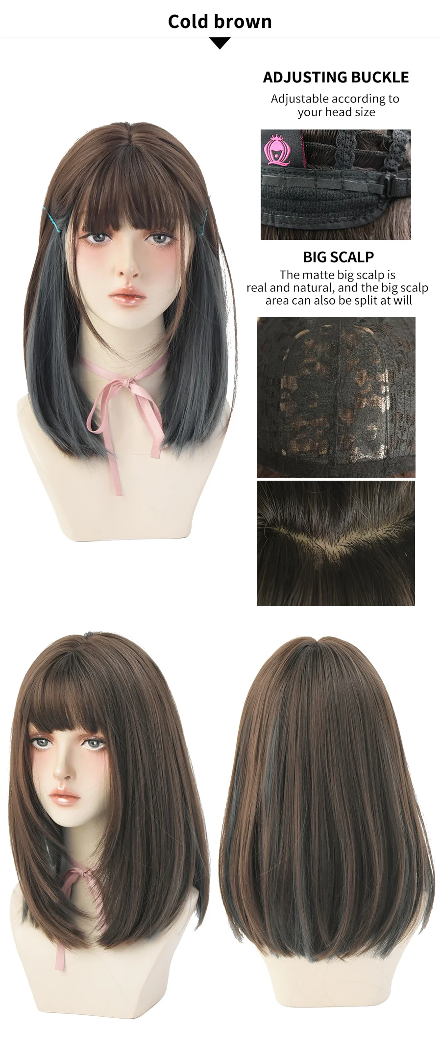 7JHH WIGSTORE 2021 NEW Style Top Black Double Colors Blue Brown Long Straight Hair For Girls Daily Wear Wig Women's Cosplay Hair