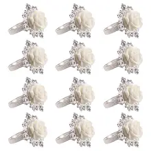 12PCS מפית טבעות מתכת כסף חתונה עלה פרח מפית אבזם חתונה ארוחת ערב חג האהבה מסיבת שולחן דקור מפיות מחזיקי(China)