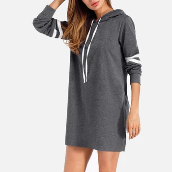 

2019 Autumn Winter Women Hoodie Dresses Sportswear Long Sweatshirt Pullover Dress Girl Casual Fashion Long Sleeve Clothes