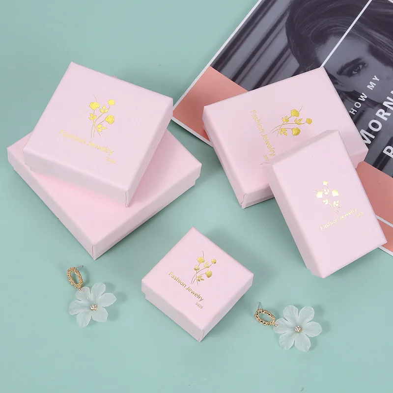 

12pcs Paper Jewelry Packaging Box Pink Case Necklace Ring Earrings Bracelet Storage Gift Box For Valentine's Day Custom Logo