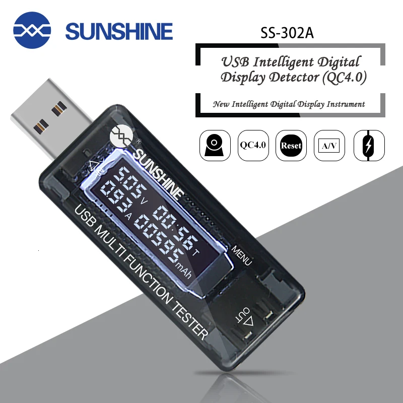 Солнечный свет SS-302A цифровой диспай USB тестер Ток Напряжение зарядное устройство Емкость доктор Quick Charge power Bank метр Вольтметр