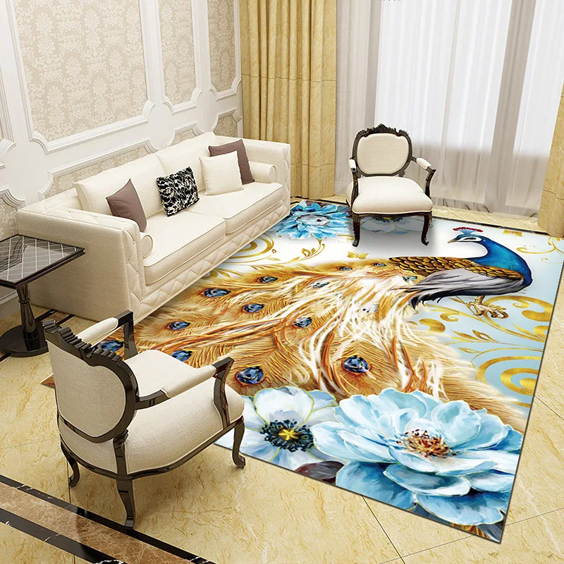 

Peacock Carpet 3D Printed Carpet Square Anti-Skid Area Floor Mat Rug Non-slip Mat Dining Room Living Soft Carpet Style-6