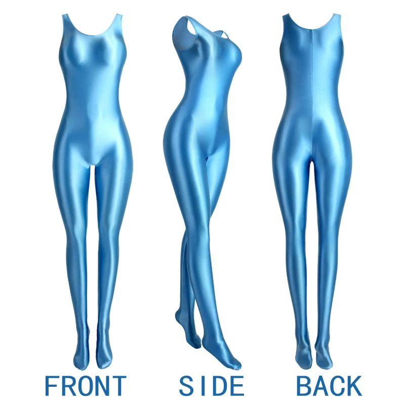 DROZENO Sexy stretch gloss tights ankle wrap short sleeved onesies