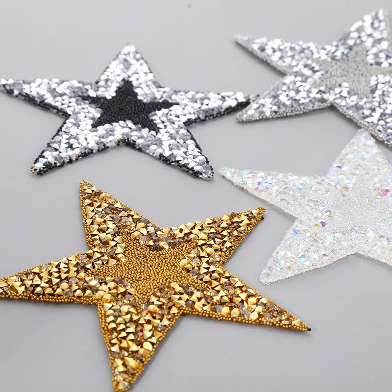 6x6cm 7 Color Crystal Rhinestone Star Iron on Patches Applique for Clothing Shoe Bag Sticker Stripes Clothes Sticker Accessories