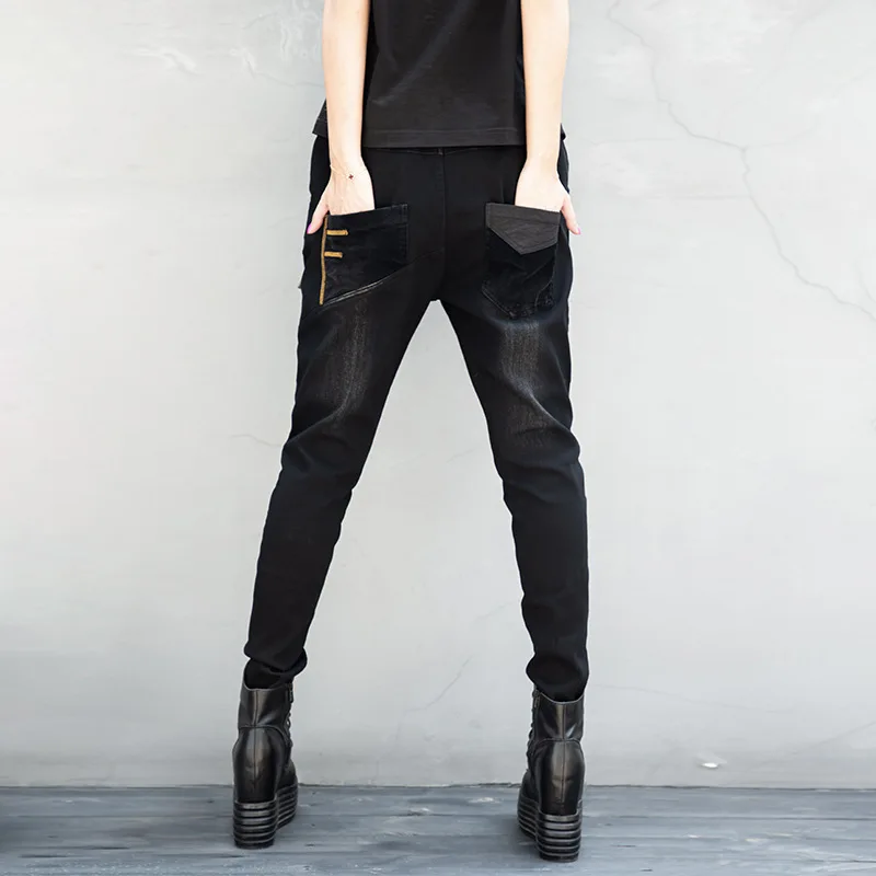 2020 Korea denim Knitted Cotton Street trousers zipper Elastic waist jeans for women Vintage Spliced pants female Z3