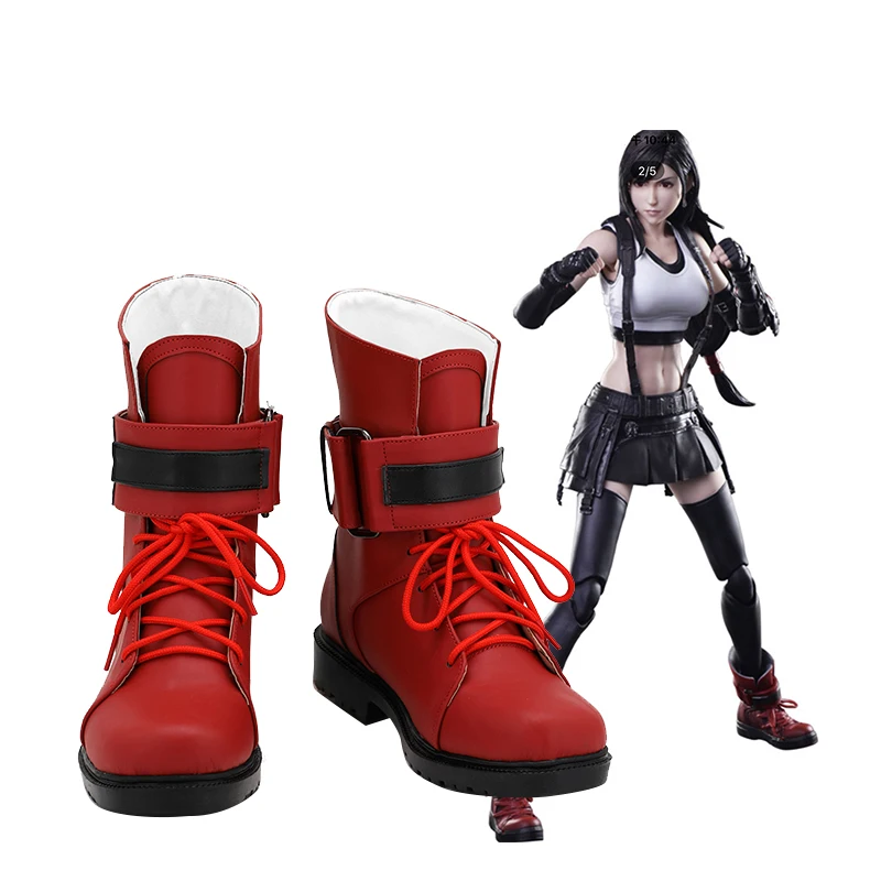

Game Final Fantasy VII Cosplay Tifa Lockhart cosplay Boots Shoes Flat Sole Red Faux Leather Halloween Adult Custom Girl