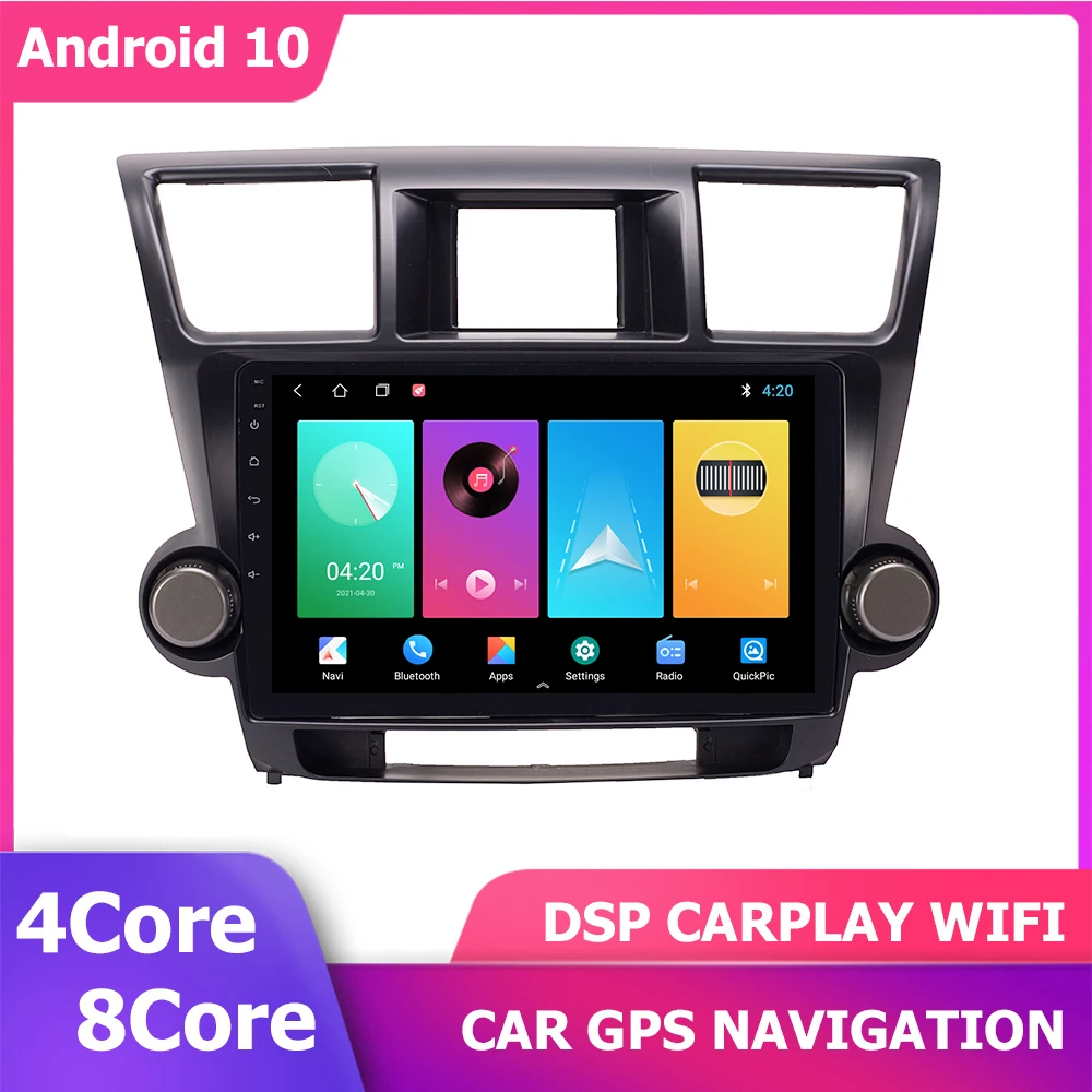10 'ɽSP Carplay Android 11 Авторадио GPS плеер для TOYOTA Highlander 2008-2013 стерео навигация СБ Navi