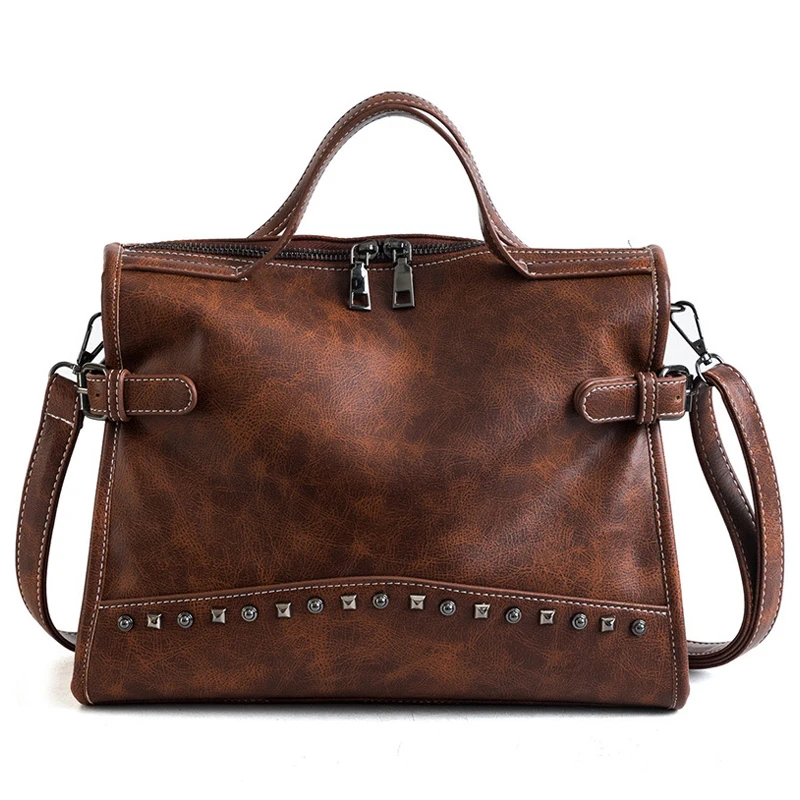 

Luxury Designer Women Handbags Fashion Rivet PU Leather Ladies Shoulder Messenger Bags Large Capacity Female Daily Casual Tote