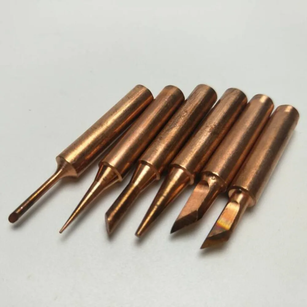 

6Pcs Copper Soldering Tips Lead-free Welding Head Rework Station 900M-T Electric Solder Iron Tips Repair Tools Set