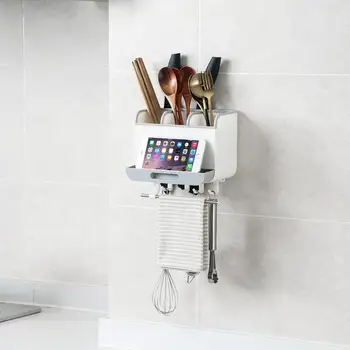 

Plastic Chopsticks Racks Multifunction Knife Holder Rag Shelf Multi Grids Wall Tableware Organizers Rack With Hooks