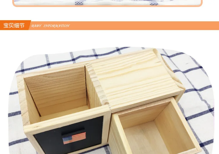 P73 Korean Style Creative DIY Desktop Single Layer Blackboard Storage Box Wood Pencil Case Office Multi-functional Stationery St