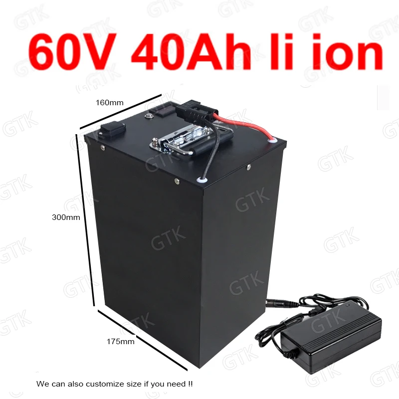 GTK 60v 40ah lithium battery li ion battery pack with BMS for 3000w e-bike scooter bicycle motorcycle vehicle + 10A charger