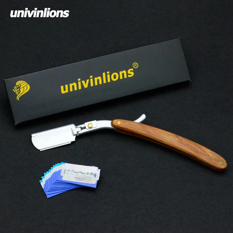 Univinlions деревянные Прямые острые Бритва для бороды бритвенное лезвие безопасная