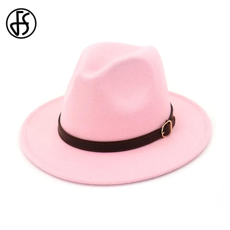FS Women Wool Winter Felt Jazz Hats Men Fashion Black Pink Army Green Top Jazz Hat Fedoras Chapeau Sombrero Mujer