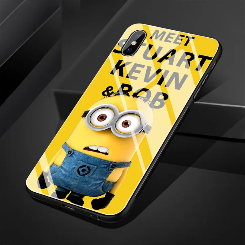 Гадкий я Миньоны для iPhone 6 6s 8 8Plus X 7 7Plus XR Xs Max 5 5S SE 11 Pro Max забавное закаленное стекло задняя крышка чехол для телефона
