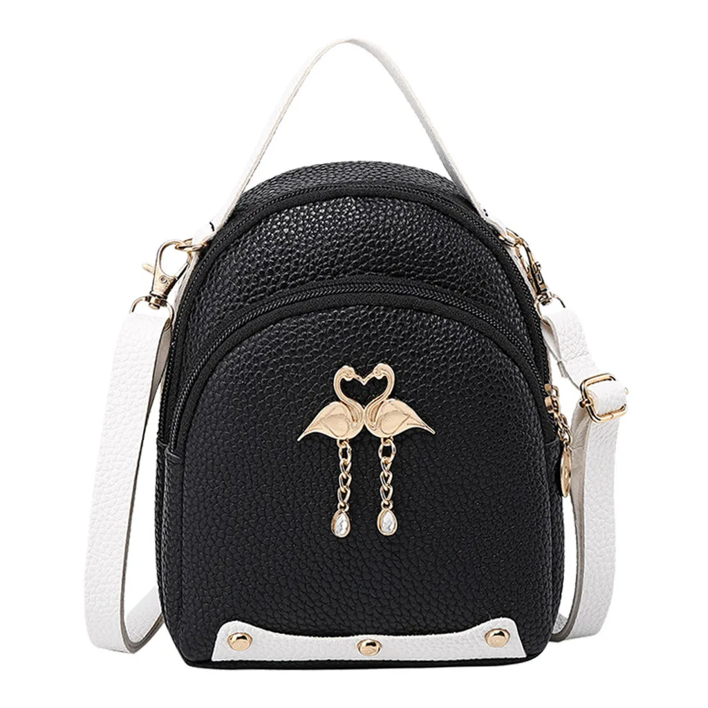 25# Модный женский Одноцветный кожаный рюкзак с маленьким лебедем, сумка через плечо, мини-рюкзаки для девочек, маленький женский рюкзак - Цвет: Black