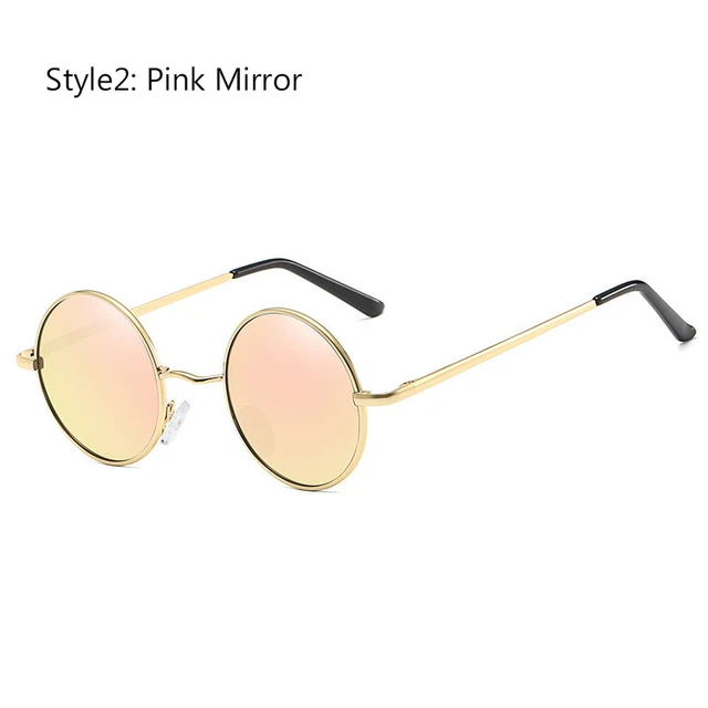 Retro Vintage Round Polarized Sunglasses Men Brand Designer Sun Glasses Women Alloy Metal Frame Black Lens Eyewear Driving UV400 D9 Pink Mirror