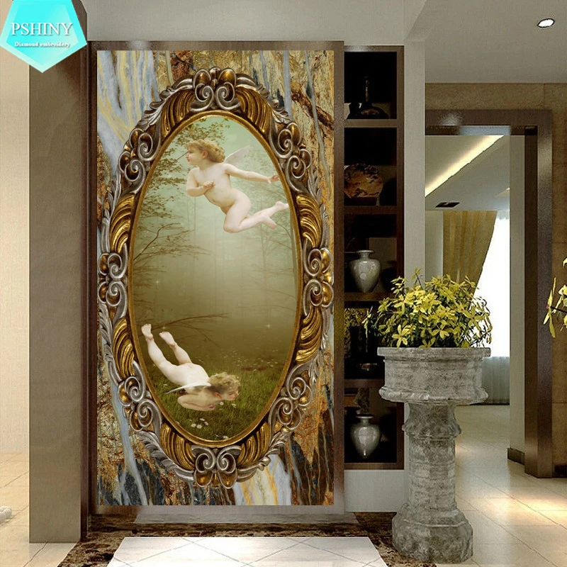 

PSHINY DIY 5D Diamond embroidery sale Angel in the mirror paintings from crystals full Christian pictures of rhinestones