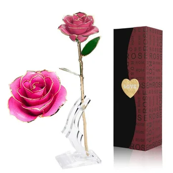 

Long Stem Gold Dipped 24k Eternity Rose with Transparent Moon Stand Gift for Valentine's Day Mother's Day Anniversary Birthday